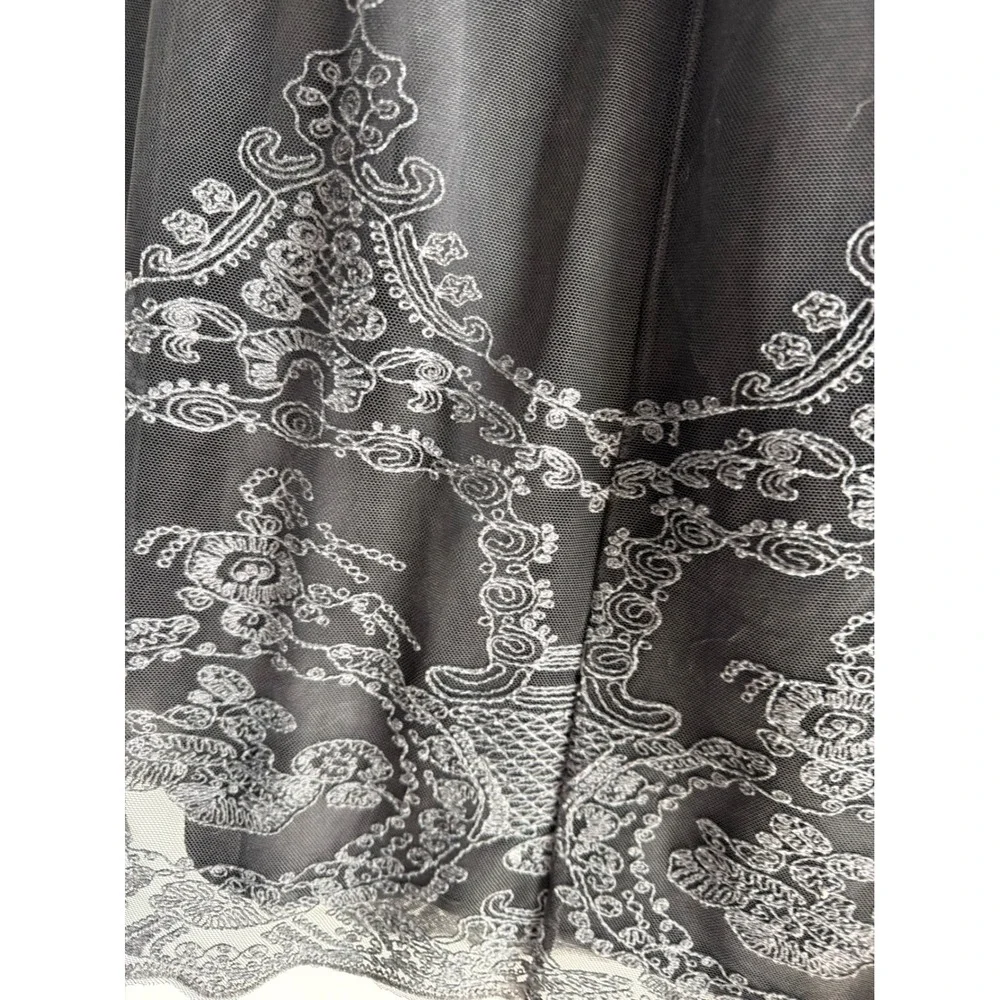 Soft Surroundings Black Mesh Embroidered Lace Trim Midi‎ Skirt Small